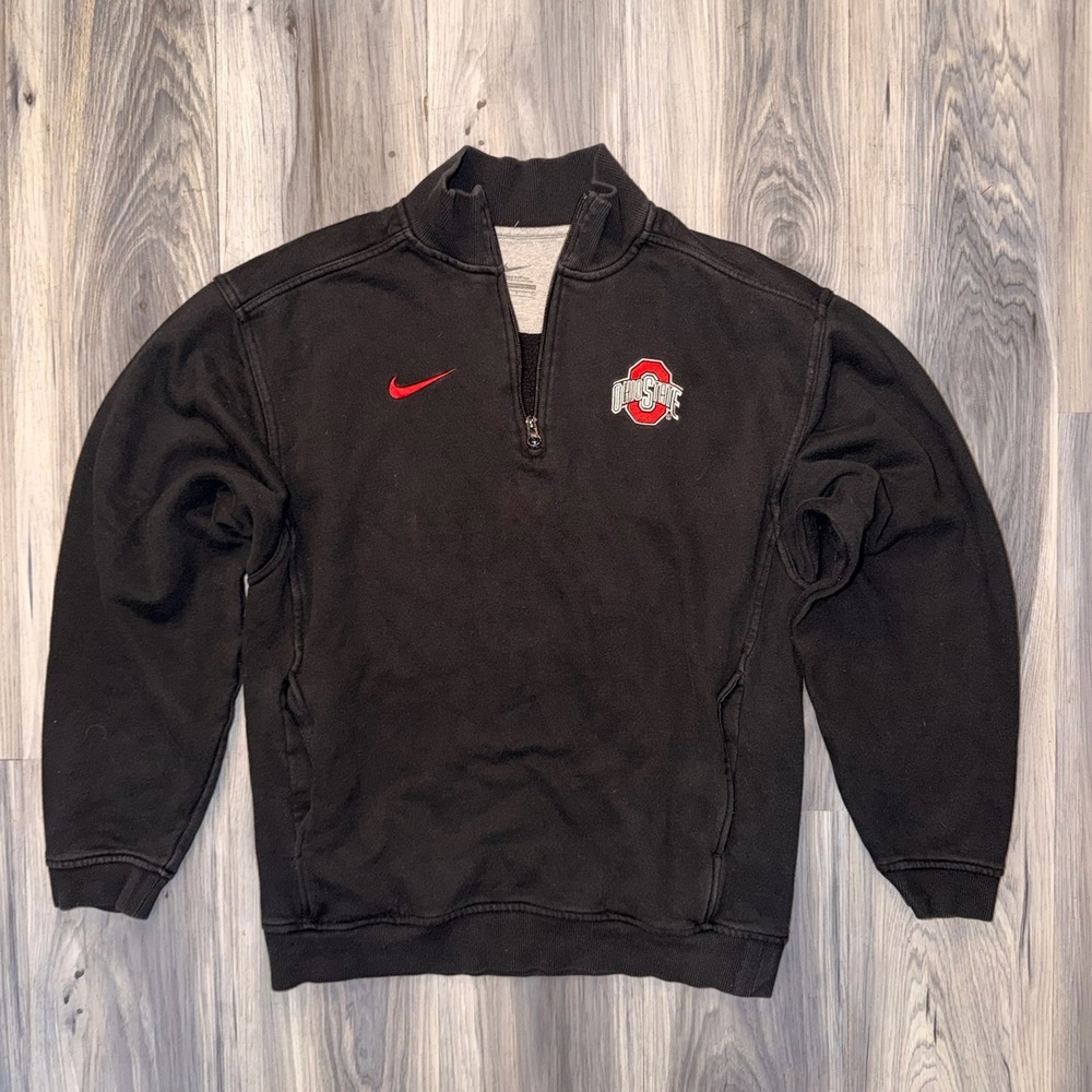 Nike Ohio State Buckeyes 1/4 Zip Pullover Sweatshirt Mens L Black Embroidered